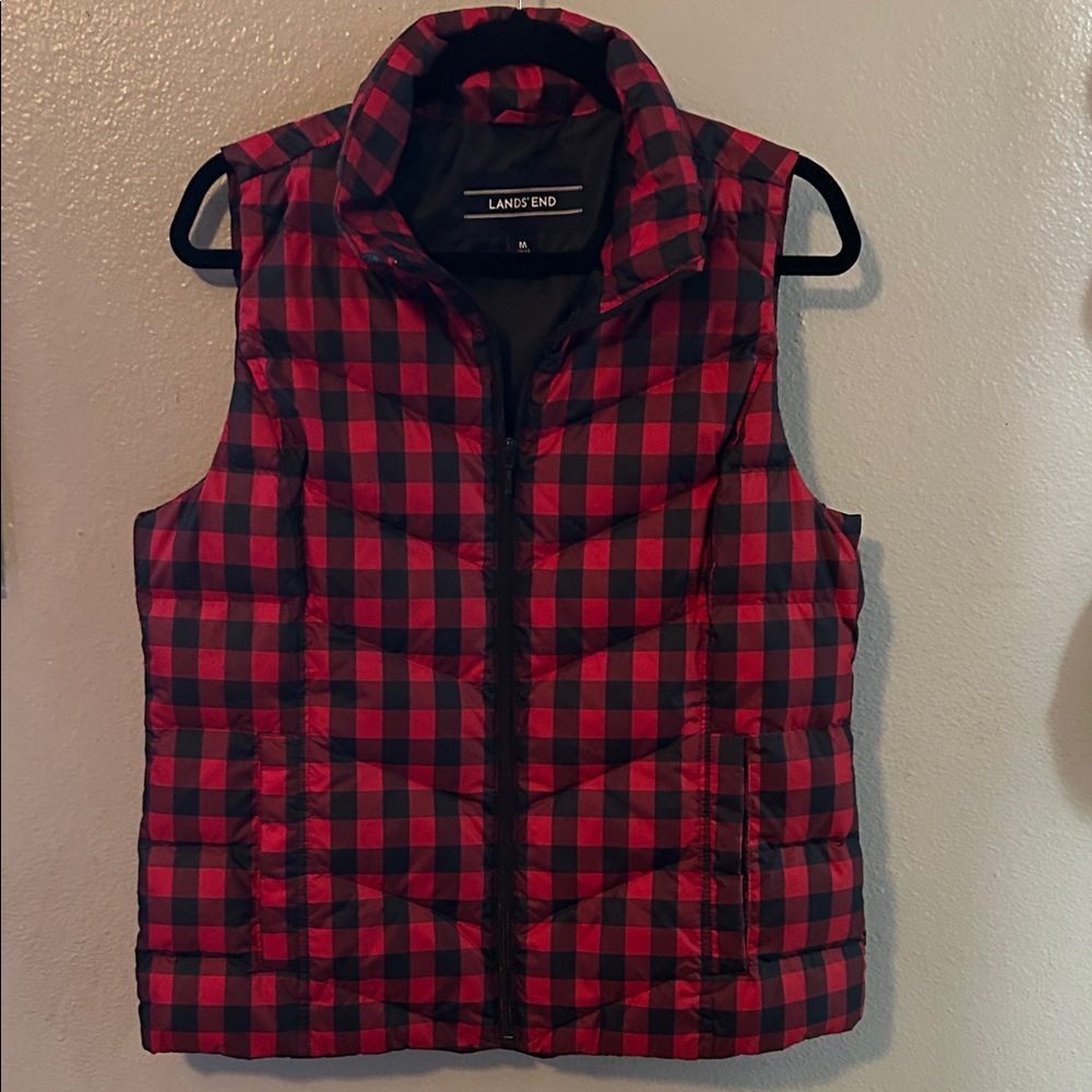 Lands' End Red and Black Checkered Puffer Vest